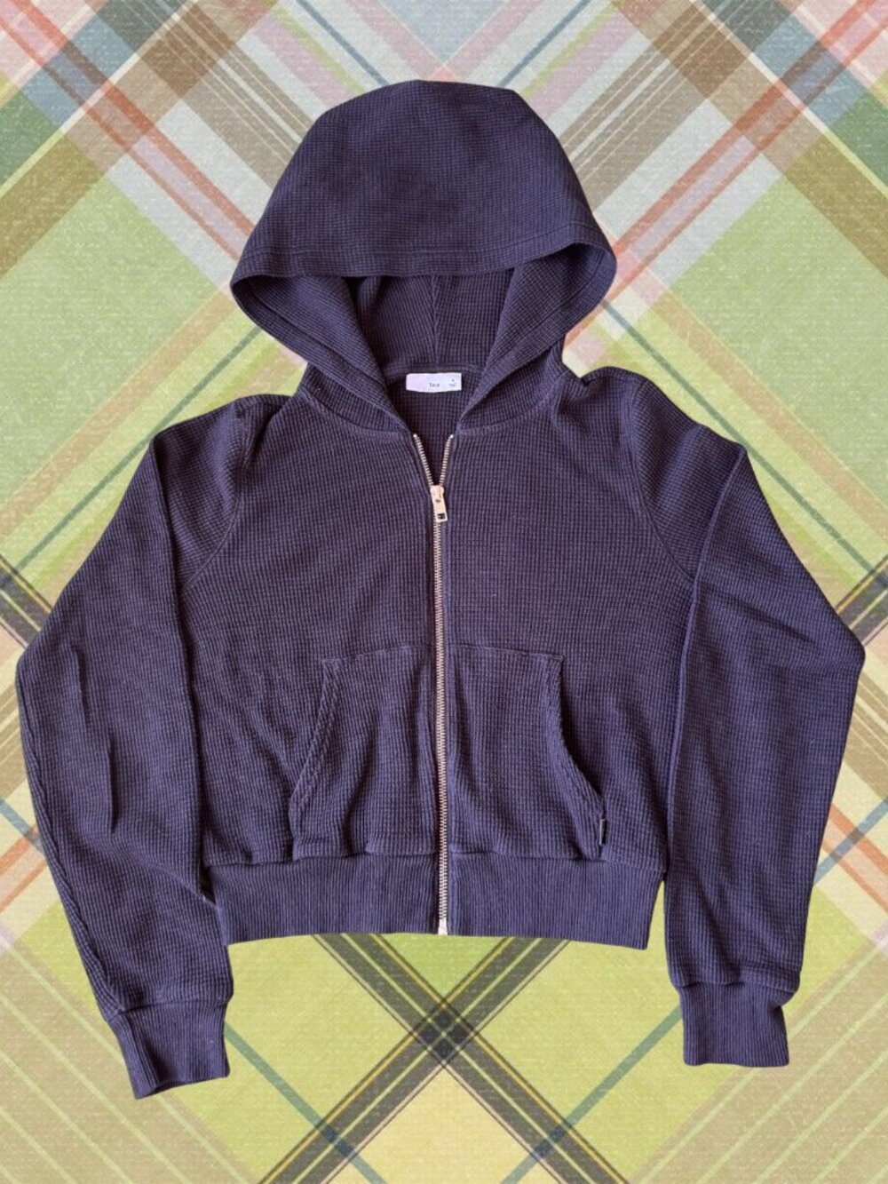 TNA Aritzia Waffle Knit Cropped Zip Hoodie Dark Grey Size Small Lounge Set